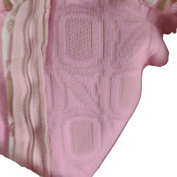 Vintage 60s Mod Knee Skirt Size XL Pink Brown Geometric Poly Jacquard - Picture 8 of 9